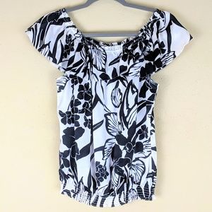 WHBM Off Shoulder Floral Print Silk Top Smal